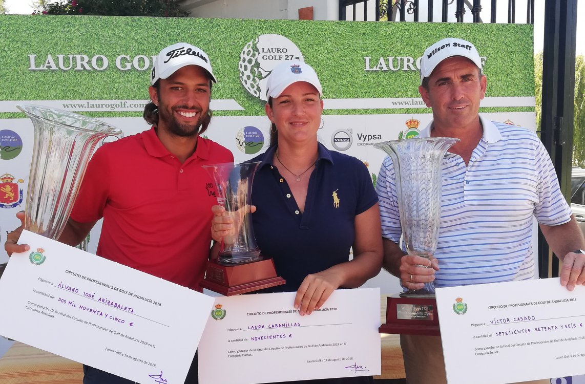 Álvaro Arizabaleta, Laura Cabanillas y Víctor Casado, ganadores del Circuito Andaluz de Profesionales 2018 en Lauro Golf